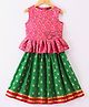 Twisha Sleeveless Floral Self Designed Peplum Top & Whale Foil Printed Ghagra - Pink & Green