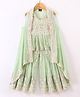 Twisha Sleeveless Floral Embroidered & Mirror Work Embellished With Bow Detailed Coordinating Peplum Top & Sharara With Long Shrug - Pastel Green