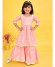 Maaikid Three Fourth Sleeves Floral Printed & Gota Lace Embellished  Kurta And Sharara Set - Pink
