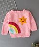 Woonie Handmade Full Sleeves Crochet Sun & Rainbow Design Detailed Sweater - Pink