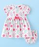Babyhug 100% Cotton Knit Half Sleeves Frock with Bloomer & Bow Floral Print - White