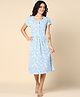 Zelena Half Sleeves Seamless Tropical Flowers& Leaf Maternity Dress With Zip Less Nursing Access & Side Pockets - Multi Color