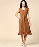 Zelena Sleeveless Solid Maternity Dress & Concealed Nursing Access With Side Pockets -  Brown