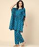 Zelena Half Batwing Sleeves Moroccan Design & Lotus Foil Printed Coordinating Maternity Kaftan Set With Concealed Zipper Nursing Access - Aqua Blue