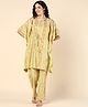 Zelena Half Batwing Sleeves Striped Pattern Leaves Design & Foil Printed Coordinating Maternity Kaftan Set With Concealed Zipper Nursing Access - Light Green