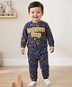 Babyhug 100% Cotton Terry Knit Full Sleeves T-Shirt and Lounge Pant Text Print - Blue