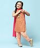 BIBA   Half Sleeves Flower Motif & Abstract Pattern  Printed Kurta & Salwar With Dupatta Set - Peach