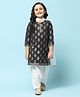 BIBA Three Fourth Sleeves Floral Foil Printed Kurta With Patiala & Dupatta Set - Black