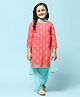 BIBA Three Fourth Sleeves Floral Foil Printed Kurta With Patiala & Dupatta Set - Pink