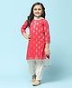 BIBA Full Sleeves Floral Foil Printed Straight Kurta Suit Set - Red