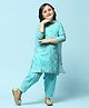 BIBA Full Sleeves Floral Foil Printed Straight Kurta Suit Set - Turquoise Blue