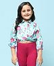 BIBA Three Fourth Sleeves Floral Printed Front Twisted Shirt Style Top - Blue