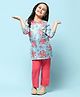BIBA Three Fourth Sleeves Floral Printed & Lace Embellished Kurta & Pant Set - Blue
