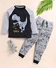 Little Marine Full Raglan Sleeves Dinosaurs Printed Coordinating Tee & Track Pant - Grey