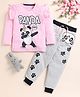 Little Marine Full Sleeves Frill Detailed Panda Printed Coordinating Tee & Track Pant Set - Pink