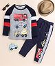 Little Marine Raglan Full Sleeves Firetruck With Police Van On Road Printed Coordinating Track Pant Set - Grey