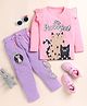 Little Marine Full Sleeves Cats Printed Tee And Pant Set -  Pink
