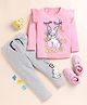 Little Marine Frill Detailed Full Sleeves Movie Night With Pug Printed Coordinating Track Pant Set - Pink