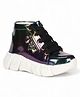 Lil Lollipop Colour Gradient Laced Up Party Boots With Glossy Finish - Black
