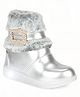 Lil Lollipop Stone Detailed Fur Embellished Zipper Party Boots With Light & Glossy Finish - Silver