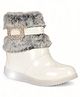 Lil Lollipop Stone Detailed Fur Embellished Zipper Party Boots With Light & Glossy Finish - White