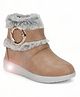 Lil Lollipop Stone Detailed Fur Embellished Zipper Party Boots With Light & Glossy Finish - Beige