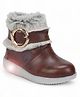 Lil Lollipop Stone Detailed Fur Embellished Zipper Party Boots With Light & Glossy Finish - Brown