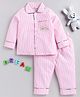 M'andy Full Sleeves Pin Striped Placement Rainbow Embroidered Night Suit - Pink