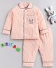 M'andy Full Sleeves Pin Striped Placement Elephant  Embroidered Night Suit  - Orange
