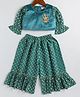 M'Andy Velvet Three Fourth Sleeves Placement Beaded Floral Embellished & Ethnic Motif Foil Printed Top & Sharara Set - Turquoise Blue