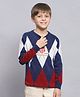 Monte Carlo Full Sleeves Placement Text Embroidered Argyle Designed Jacquard Cotton  Pullover - Denim Blue