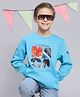 Monte Carlo Full Sleeves Space Theme Printed Cotton Blend Sweatshirt -Turquoise Blue