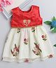 Many Frocks &  floral embroidered knee length net Onam ethnic dress - Cream & red