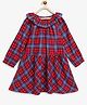Campana  100% Cotton Full Sleeves Tartan Checked Drop Waist Knee Length Dress - Red & Blue