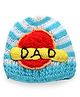 MayRa Knits Stripe Designed & Dad Text Detailed Hand Knitted Cap - Blue