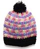 MayRa Knits Striped Pattern Hand Knitted Bobble Cap - Purple