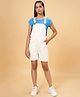 Coolsters by Pantaloons Half Sleeves Solid Pocket Detailed Dungaree With Daisy Floral Printed Tee - White & Blue