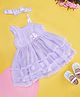 Pantaloons Baby Sleeveless Floral Applique Layered Dress With Headband - Lavender