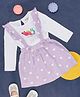 Pantaloons Baby Half Sleeves Placement Bunny Printed Top With All Over Hear Printed Dungaree Style Dress - White