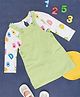 Pantaloons Baby Full Sleeves All Over Letters Printed Tee With Dungaree Style Dress - Lime Green & White
