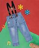 Pantaloons Baby Solid Button Down Jeans With Suspender - Blue