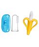 Kritiu Soft Sillicone Fingure Toothbrush & Banana Shape Toothbrush Combo - Blue & Yellow