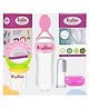 Kritiu Combo of Silicone Squeezy Food Feeder Bottle With Spoon & Fingure Toothbrush - Pink
