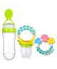 Kritiu Combo of Silicone Squeezy Food Feeder Bottle With Spoon Rattle Teether and Silicone Rattle Fruit & Food Nibbler - Green
