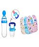 Kritiu New Born Feeding Starter kit with 3 cotton Waterproof Bibs - Blue