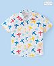 Babyhug 100% Cotton Knit Half Sleeves Regular Collar Shirt Airplane Print - White