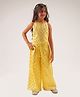 Lil' Drama Sleeveless Gota Patti Embellished Crop Top With Ethnic Leaf Foil Printed Palazzo - Yellow