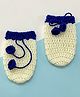 Little Peas Contrast Border Handmade Woollen Mittens -  Off White & Dark Blue