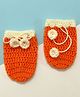 Little Peas Contrast Border Handmade Woollen Mittens - Orange & Off White