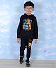 The Mom Store Full Sleeves Football Theme Hooded Sweatshirt & Jogger Set - Black